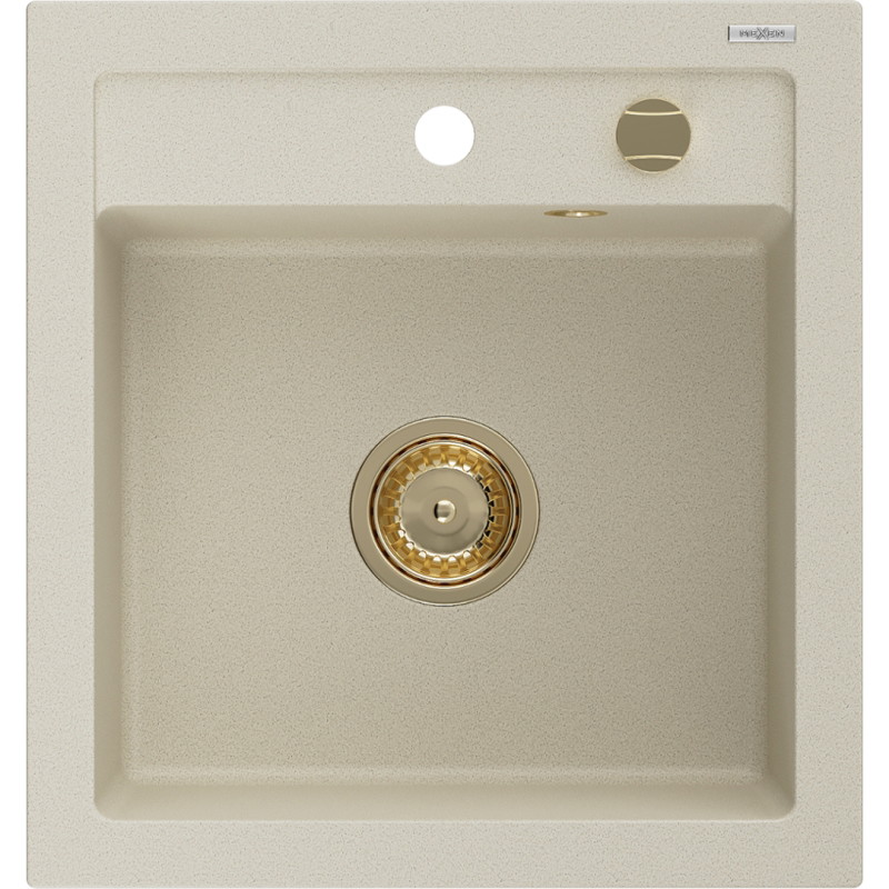Mexen Vito single-bowl granite sink 520 x 490 mm, beige, golden siphon - 6503521000-69-G