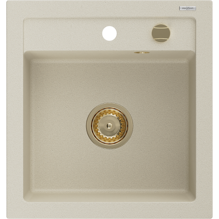 Mexen Vito 1-Bowl Granite Sink 520 x 490 mm, Beige, Golden Siphon - 6503521000-69-G