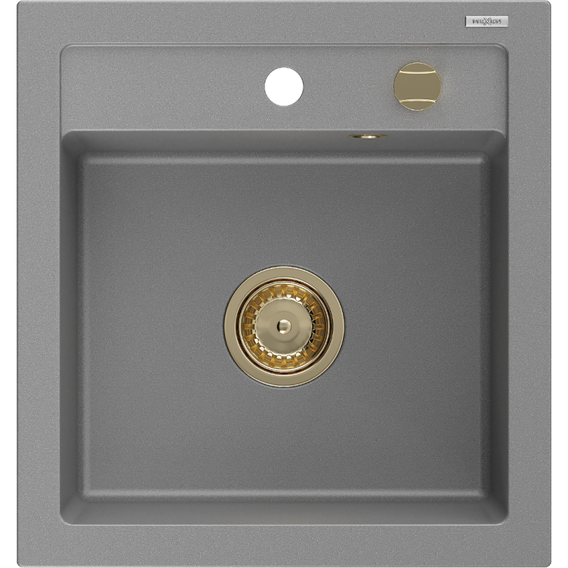 Mexen Vito 1-compartment granite sink 520 x 490 mm, Grey, siphon Gold - 6503521000-71-G
