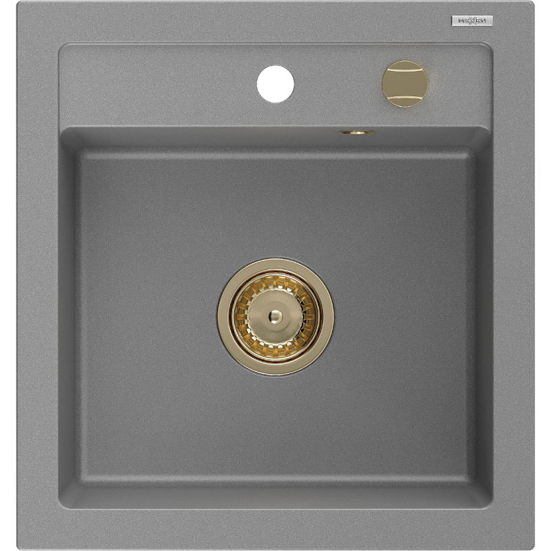 Mexen Vito granit kitchen sink 1-bowl 520 x 490 mm, gray, gold siphon - 6503521000-71-G