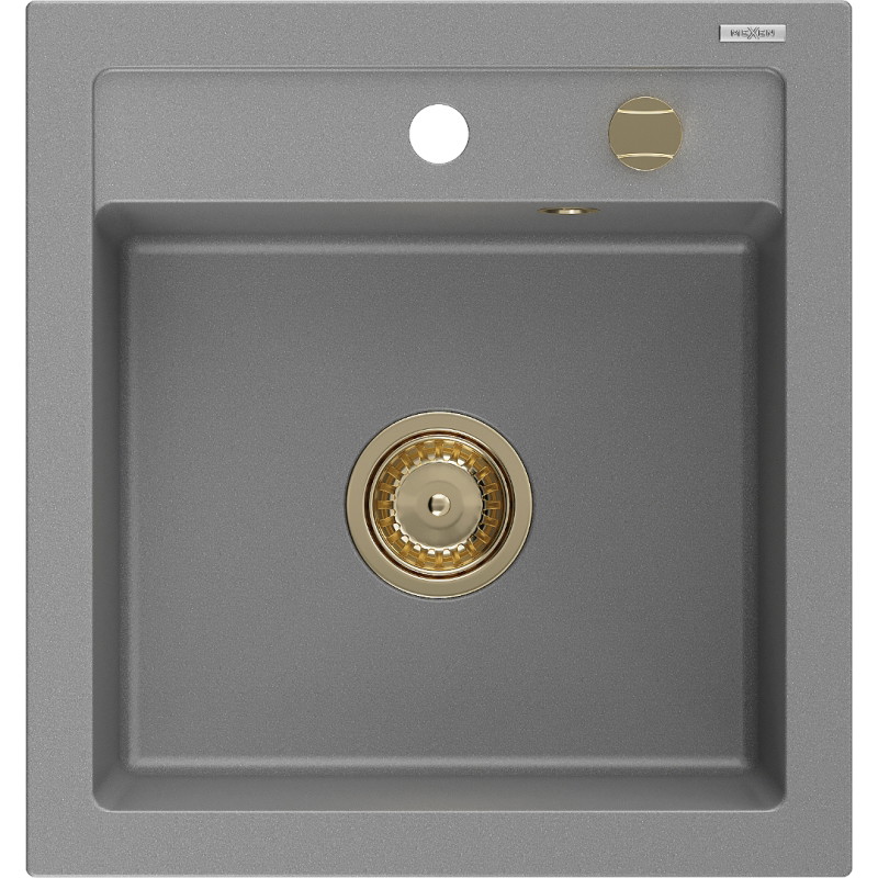 Mexen Vito granite sink 1-compartment 520 x 490 mm, gray, golden siphon - 6503521000-71-G