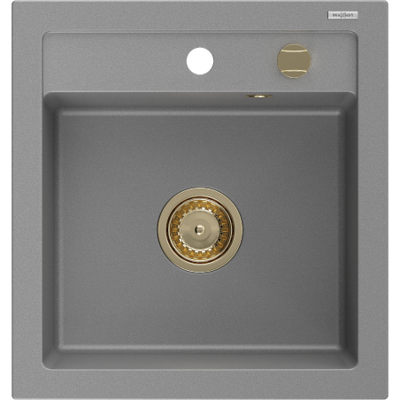 Mexen Vito granit kitchen sink 1-bowl 520 x 490 mm, gray, gold siphon - 6503521000-71-G