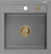 Mexen Vito granit kitchen sink 1-bowl 520 x 490 mm, gray, gold siphon - 6503521000-71-G