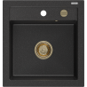 Mexen Vito 1-bowl granite sink 520 x 490 mm, black/silver metallic, gold siphon - 6503521000-73-G
