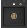 Mexen Vito granite sink 1-bowl 520 x 490 mm, black/silver metallic, gold siphon - 6503521000-73-G
