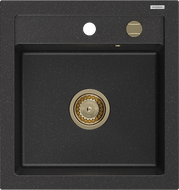 Mexen Vito 1-bowl granite sink 520 x 490 mm, black/silver metallic, gold siphon - 6503521000-73-G