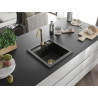 Mexen Vito 1-bowl granite sink 520 x 490 mm, black/silver metallic, gold siphon - 6503521000-73-G