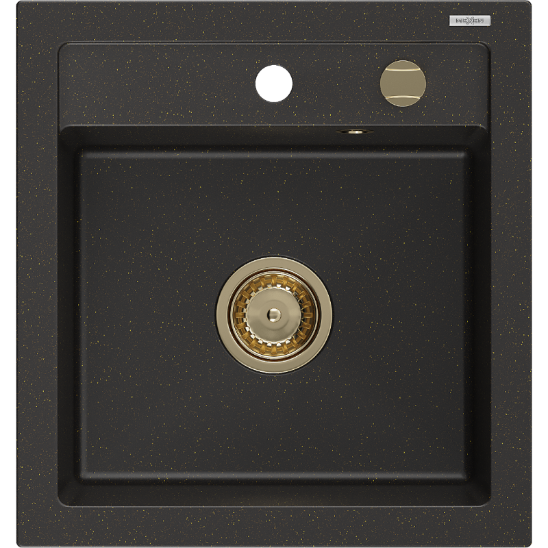 Mexen Vito 1-compartment granite sink 520 x 490 mm, Black/Gold metallic, siphon Gold - 6503521000-75-G
