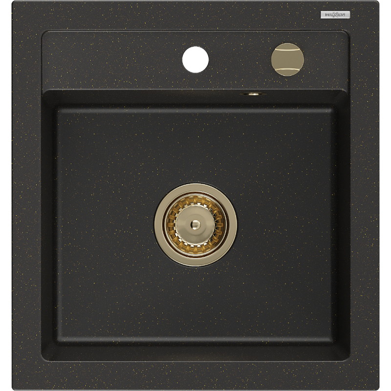 Mexen Vito Granit kitchen sink 1-bowl 520 x 490 mm, black/golden metallic, golden siphon - 6503521000-75-G