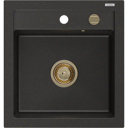 Mexen Vito Granit kitchen sink 1-bowl 520 x 490 mm, black/golden metallic, golden siphon - 6503521000-75-G