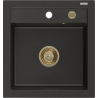 Mexen Vito granite sink, 1-bowl 520 x 490 mm, black/gold metallic, gold siphon - 6503521000-75-G