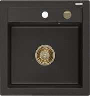 Mexen Vito 1-compartment granite sink 520 x 490 mm, Black/Gold metallic, siphon Gold - 6503521000-75-G