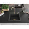 Mexen Vito granite sink 1-bowl 520 x 490 mm, black speckled, gold siphon - 6503521000-76-G