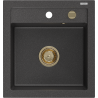 Mexen Vito granite sink 1-bowl 520 x 490 mm, black speckled, gold siphon - 6503521000-76-G