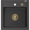 Mexen Vito granite sink single-bowl 520 x 490 mm, speckled black, gold siphon - 6503521000-76-G