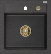 Mexen Vito granite sink 1-bowl 520 x 490 mm, black speckled, gold siphon - 6503521000-76-G