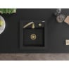 Mexen Vito granite single-bowl sink 520 x 490 mm, black, golden siphon - 6503521000-77-G