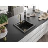 Mexen Vito granite single-bowl sink 520 x 490 mm, black, golden siphon - 6503521000-77-G