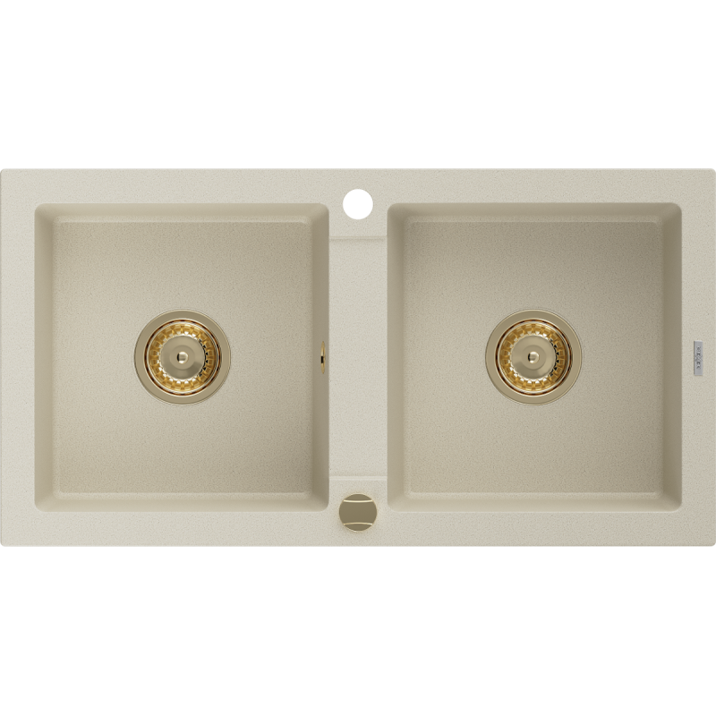 Mexen Mario 2-compartment granite sink 820 x 436 mm, Beige, siphon Gold - 6504822000-69-G