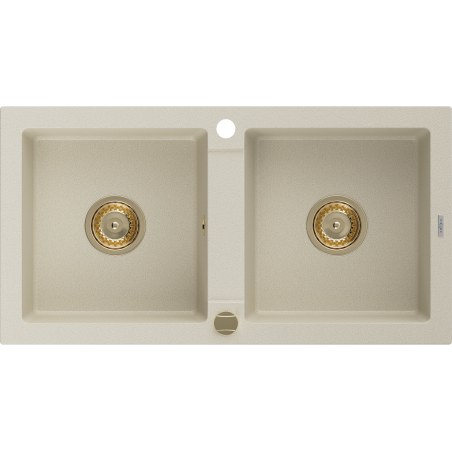 Mexen Mario 2-bowl granite kitchen sink 820 x 436 mm, beige, gold siphon - 6504822000-69-G