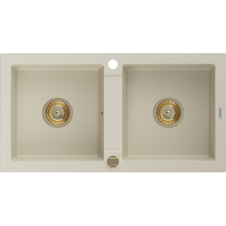 Mexen Mario granite sink 2-bowl 820 x 436 mm, beige, golden siphon - 6504822000-69-G