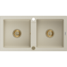 Mexen Mario 2-bowl granite kitchen sink 820 x 436 mm, beige, gold siphon - 6504822000-69-G