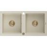 Mexen Mario granite sink 2-bowl 820 x 436 mm, beige, golden siphon - 6504822000-69-G