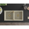 Mexen Mario 2-bowl granite kitchen sink 820 x 436 mm, beige, gold siphon - 6504822000-69-G