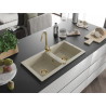 Mexen Mario 2-bowl granite kitchen sink 820 x 436 mm, beige, gold siphon - 6504822000-69-G