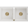 Mexen Mario granite sink 2-bowl 820 x 436 mm, white, gold siphon - 6504822000-20-G