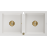 Mexen Mario granite sink 2-bowl 820 x 436 mm, white, golden siphon - 6504822000-20-G