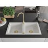 Mexen Mario granite sink 2-bowl 820 x 436 mm, white, gold siphon - 6504822000-20-G