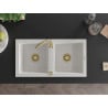 Mexen Mario granite sink 2-bowl 820 x 436 mm, white, gold siphon - 6504822000-20-G