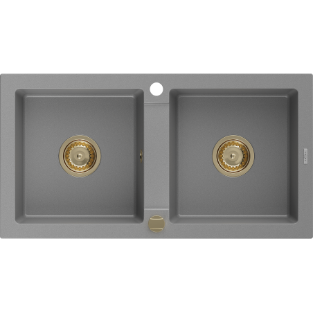 Mexen Mario granite sink 2-chamber 820 x 436 mm, grey, gold siphon - 6504822000-71-G