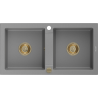 Mexen Mario granite kitchen sink, 2-bowl 820 x 436 mm, gray, golden siphon - 6504822000-71-G