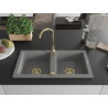 Mexen Mario granite kitchen sink, 2-bowl 820 x 436 mm, gray, golden siphon - 6504822000-71-G