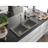 Mexen Mario granite kitchen sink, 2-bowl 820 x 436 mm, gray, golden siphon - 6504822000-71-G