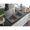 Mexen Mario granite sink 2-chamber 820 x 436 mm, grey, gold siphon - 6504822000-71-G