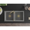 Mexen Mario granite sink 2-chamber 820 x 436 mm, grey, gold siphon - 6504822000-71-G