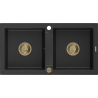 Mexen Mario Granite Double-Bowl Sink 820 x 436 mm, Black/Silver Metallic, Gold Siphon - 6504822000-73-G