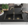 Mexen Mario Granite Double-Bowl Sink 820 x 436 mm, Black/Silver Metallic, Gold Siphon - 6504822000-73-G