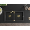 Mexen Mario Granite Double-Bowl Sink 820 x 436 mm, Black/Silver Metallic, Gold Siphon - 6504822000-73-G