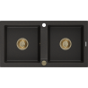 Mexen Mario 2-bowl granite sink 820 x 436 mm, black/gold metallic, gold siphon - 6504822000-75-G