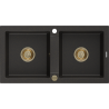 Mexen Mario granite sink 2-bowl 820 x 436 mm, black/golden metallic, golden siphon - 6504822000-75-G