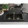 Mexen Mario granite sink 2-bowl 820 x 436 mm, black/golden metallic, golden siphon - 6504822000-75-G
