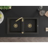 Mexen Mario granite sink 2-bowl 820 x 436 mm, black/golden metallic, golden siphon - 6504822000-75-G