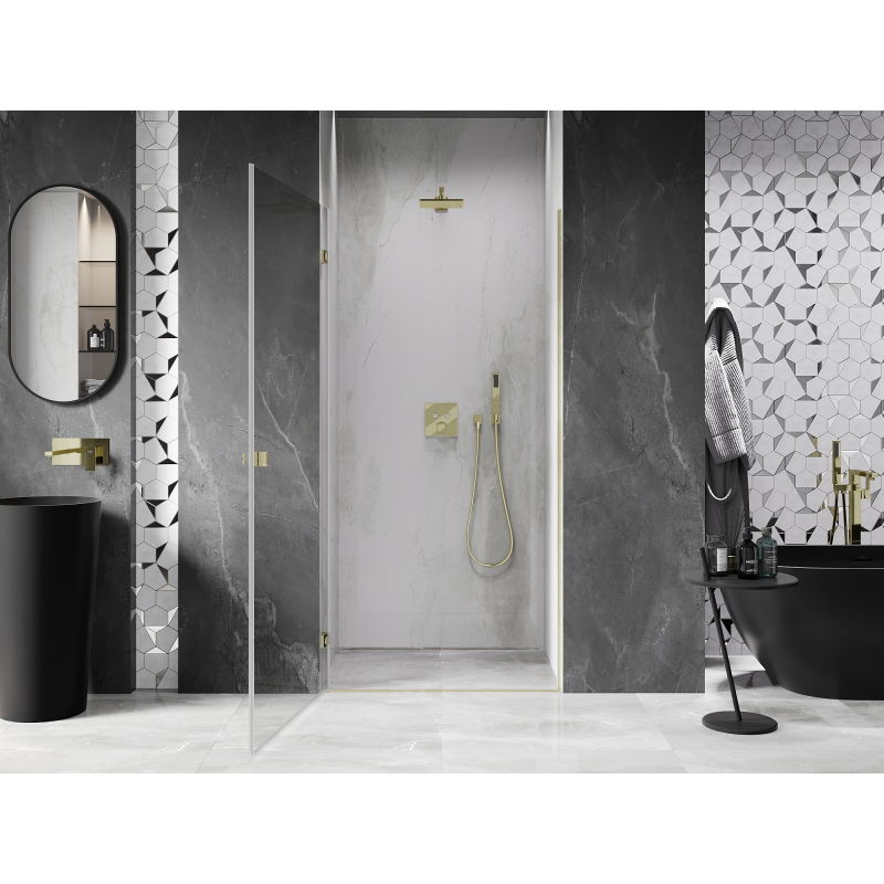 Mexen Lunar-B left hinged shower door 50 cm, transparent, brushed gold - 832-050-000-55-00-L