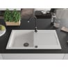Mexen Leo 1-compartment granite sink with a drip tray 900 x 500 mm, White, siphon Black - 6501901010-20-B