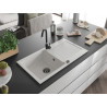 Mexen Leo granite sink with 1 bowl and drainer 900 x 500 mm, white, black siphon - 6501901010-20-B