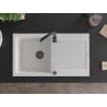 Mexen Leo 1-compartment granite sink with a drip tray 900 x 500 mm, White, siphon Black - 6501901010-20-B